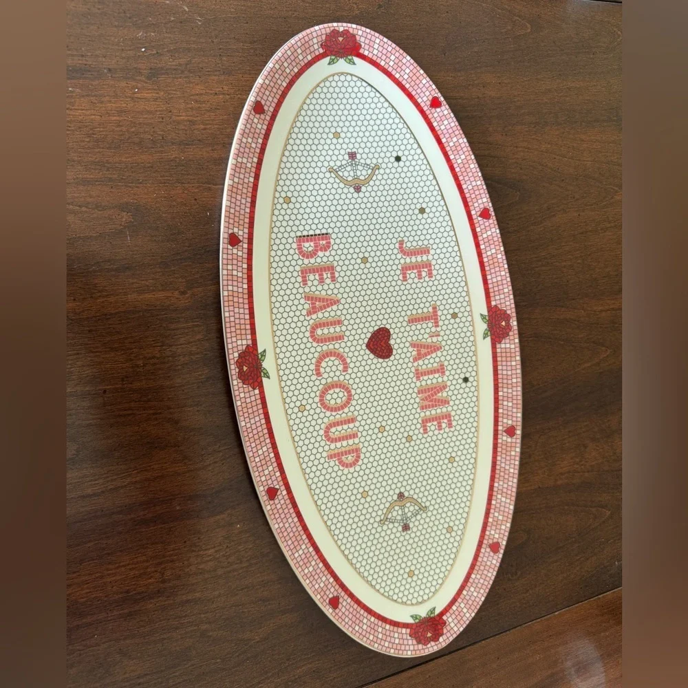 Anthropologie Bistro Tile Stoneware 24k tray Accent Platter: Valentine's serving